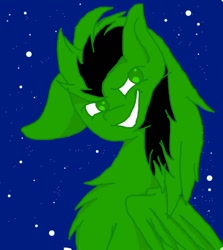 Size: 712x800 | Tagged: safe, artist:xfandomtrash, oc, oc only, oc:midnight cloud, pegasus, pony, big ears, chest fluff, cute, determined, male, night sky, ponysona, proud, smirk, solo, stars