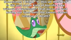 Size: 960x541 | Tagged: safe, screencap, gummy, slice of life (episode), bottomless pit!, gravity falls, gummy the deep thinker, image macro, meme, roflbot