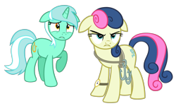 Size: 2400x1440 | Tagged: safe, artist:cheezedoodle96, bon bon, lyra heartstrings, sweetie drops, pony, slice of life (episode), .svg available, bon bon is not amused, bon bond, female, floppy ears, frown, glare, grappling hook, gritted teeth, mare, raised hoof, rope, scared, secret agent sweetie drops, simple background, svg, transparent background, vector, watch, wide eyes, worried, wristwatch