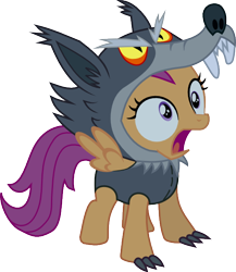 Size: 532x612 | Tagged: safe, artist:zhinevrilya, scootaloo, wolf, luna eclipsed, clothes, scootawolf, simple background, solo, transparent background, vector, wolf costume