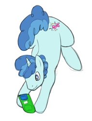 Size: 1007x1327 | Tagged: safe, artist:spaceponiesinthongs, party favor, pony, unicorn, game boy, male, playing, solo, video game