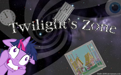 Size: 1920x1200 | Tagged: safe, artist:dash2600, twilight sparkle, clock, door, pun, solo, the twilight zone, twilight snapple, window