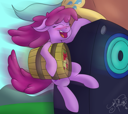 Size: 1971x1764 | Tagged: safe, artist:jorobro, berry punch, berryshine, sunshower raindrops, slice of life (episode), barrel, scene interpretation