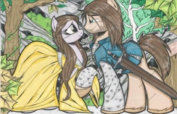 Size: 1024x662 | Tagged: safe, artist:ponygoddess, aragorn, arwen, clothes, dress, lord of the rings, ponified, sword