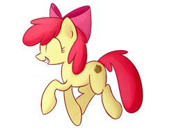 Size: 900x700 | Tagged: safe, artist:xwreathofroses, apple bloom, cutie mark, eyes closed, simple background, smiling, solo, transparent background, trotting