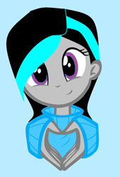 Size: 1024x1504 | Tagged: safe, artist:snowybuttz, oc, oc only, oc:snowball, equestria girls, base used, clothes, cute, hand, heart, looking at you, ms paint, simple background, solo, sweater