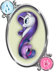 Size: 901x1173 | Tagged: safe, artist:the1xeno1, derpibooru import, rarity, twilight sparkle, pony, unicorn, duo, duo female, female, mare, multicolored mane, purple coat, purple mane, white coat