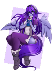 Size: 1024x1365 | Tagged: safe, artist:teranen, oc, oc only, anthro, pegasus, anthro oc, colored pupils, drinking, looking at you, soda, solo