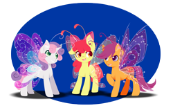 Size: 4119x2570 | Tagged: safe, artist:fuyusfox, apple bloom, scootaloo, sweetie belle, breezie, adorabloom, breeziefied, butterfly wings, cute, cutealoo, cutie mark crusaders, diabreezies, diasweetes