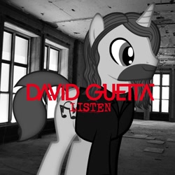 Size: 1024x1024 | Tagged: safe, artist:aldobronyjdc, album cover, david guetta, monochrome, music, parody, ponified, ponified album cover, text