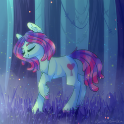 Size: 700x700 | Tagged: safe, artist:boolka-boolka, tree hugger, earth pony, pony, cute, eyes closed, female, forest, mare, semi-realistic, solo, tree