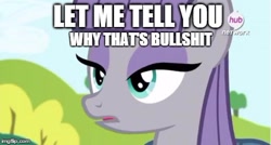 Size: 490x263 | Tagged: safe, edit, edited screencap, screencap, maud pie, pony, caption, female, hub logo, image macro, mare, meme, solo, text, vulgar