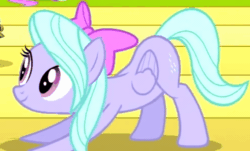 Size: 491x297 | Tagged: safe, screencap, flitter, pegasus, pony, hurricane fluttershy, animated, backbend, female, glutes, mare, meme, out of context, solo, stretching