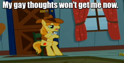 Size: 656x335 | Tagged: safe, screencap, braeburn, appleoosa's most wanted, gay thoughts, image macro, lowres, meme, needs more jpeg, solo, tom cruise