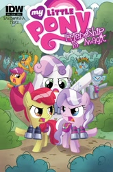 Size: 1054x1600 | Tagged: safe, artist:agnesgarbowska, idw, apple bloom, diamond tiara, scootaloo, silver spoon, snails, snips, sweetie belle, spoiler:comic, spoiler:comic38, comic, cover, cutie mark crusaders