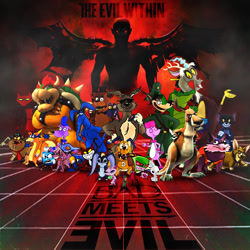 Size: 600x600 | Tagged: safe, artist:yugioh1985, angel bunny, discord, tom, fox, aardvark, antagonist, azrael, bowser, courage the cowardly dog, five nights at freddy's, katz, sheldon j. plankton, smurfs, super mario bros., swiper, the evil within, tom and jerry