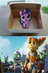 Size: 1028x1558 | Tagged: safe, twilight sparkle, clank, crossover, dashie meme, exploitable meme, meme, ratchet, ratchet and clank