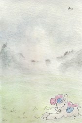 Size: 681x1014 | Tagged: safe, artist:slightlyshade, bon bon, sweetie drops, scenery, solo, traditional art