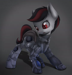 Size: 1860x1928 | Tagged: dead source, safe, artist:allyster-black, oc, oc only, oc:blackjack, cyborg, pony, unicorn, fallout equestria, fallout equestria: project horizons, blank flank, level 2 (project horizons), solo