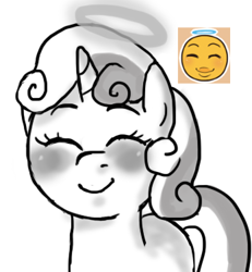 Size: 347x375 | Tagged: safe, artist:corinnecorner, sweetie belle, halo, monochrome, smiling, solo