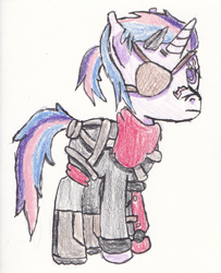 Size: 960x1184 | Tagged: safe, artist:strange_mark, twilight sparkle, amputee, konami, metal gear, metal gear solid 5, solo, traditional art, venom snake