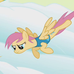 Size: 314x314 | Tagged: safe, screencap, pegasus, pony, winter wrap up, background pony, cropped, female, flying, mare, narrowed eyes, rain dance (character), solo