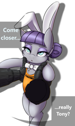 Size: 1800x3000 | Tagged: safe, artist:captainpudgemuffin, maud pie, bunny ears, crossover, marvel, offscreen character, solo focus, war machine