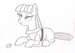 Size: 2188x1538 | Tagged: safe, artist:barryfrommars, boulder (pet), maud pie, monochrome, traditional art