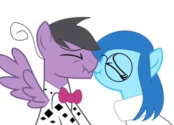 Size: 1024x735 | Tagged: safe, artist:eveningsun33, oc, clothes, fear (inside out), female, inside out, kissing, male, oc x oc, pixar, ponified, sadness (inside out), scrunchy face, shipping, straight
