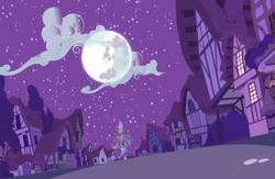 Size: 2000x1300 | Tagged: safe, artist:theroyalprincesses, city, cityscape, cloud, cloudy, mare in the moon, moon, night, ponyville, scenery, stars, time paradox, twilight's castle