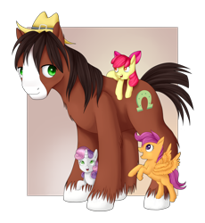 Size: 1886x2048 | Tagged: safe, artist:seleneat, apple bloom, scootaloo, sweetie belle, trouble shoes, appleoosa's most wanted, cutie mark crusaders