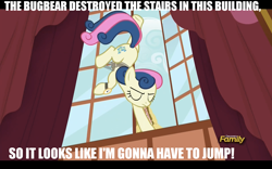 Size: 1280x800 | Tagged: safe, screencap, bon bon, sweetie drops, bugbear, slice of life (episode), backbend, bon bond, dangeresque, eyes closed, flexible, grappling hook, handstand, homestar runner, image macro, jumping, meme, secret agent sweetie drops, watch, window