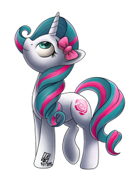 Size: 1074x1400 | Tagged: safe, artist:spacechickennerd, oc, oc only, oc:pinkie rose, pony, unicorn, bow, hair bow, solo