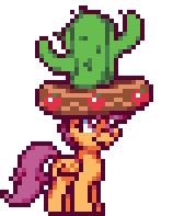 Size: 158x197 | Tagged: safe, artist:mrponiator, edit, scootaloo, pegasus, pony, appleoosa's most wanted, animated, cactus hat, female, filly, giant hat, hat, pixel art, season 5 pixel art, simple background, solo, transparent background