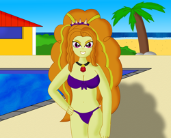 Size: 2768x2236 | Tagged: safe, artist:cyber-murph, adagio dazzle, equestria girls, belly button, bikini, clothes, looking at you, palm tree, poolside, smiling, solo, swimsuit, tree
