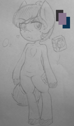 Size: 726x1236 | Tagged: safe, artist:matteglaze, oc, oc only, oc:oz, anthro, androgynous, monochrome, reference sheet, sketch, solo, traditional art, unshorn fetlocks