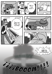 Size: 1213x1742 | Tagged: safe, artist:otakon, human, comic:ponyfinator, cartoon, crossover, dr doofenshmirtz, grayscale, monochrome, perry the platypus, phineas and ferb