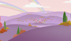 Size: 740x435 | Tagged: safe, screencap, g3.5, twinkle wish adventure, double rainbow, ponyville, rainbow