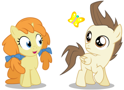 Size: 1327x965 | Tagged: safe, artist:anarchemitis, pound cake, pumpkin cake, butterfly, cake twins, duo, older, open mouth, raised hoof, simple background, transparent background, twins, vector