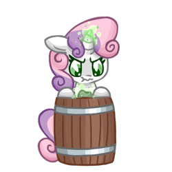 Size: 500x500 | Tagged: safe, sweetie belle, barrel, magic, rock, simple background, solo, transparent background