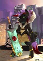 Size: 883x1250 | Tagged: safe, artist:siberwar, ponified, red (transistor), solo, sword, transistor