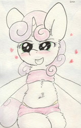 Size: 686x1077 | Tagged: safe, artist:slightlyshade, sweetie belle, blushing, solo, traditional art