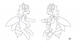 Size: 2000x1135 | Tagged: safe, oc, oc only, bee pony, original species, female, monochrome