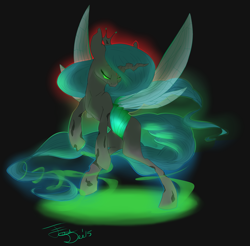 Size: 3057x3007 | Tagged: safe, alternate version, artist:farewelldecency, oc, oc only, changeling, changeling queen, changeling queen oc, dancing, female, rearing, solo