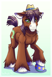 Size: 543x800 | Tagged: safe, artist:inuhoshi-to-darkpen, trouble shoes, appleoosa's most wanted, ball, simple background, solo, unshorn fetlocks