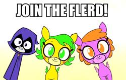 Size: 846x539 | Tagged: safe, butterbean, friendship (teen titans go), image macro, join the herd, meme, pony reference, pretty pretty pegasus, raven (teen titans), sparkleface, teen titans go