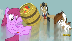 Size: 1129x652 | Tagged: safe, screencap, berry punch, berryshine, filthy rich, pipsqueak, earth pony, pony, slice of life (episode), barrel, berry's barrel, colt, male