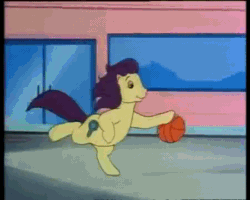 Size: 450x360 | Tagged: safe, screencap, pony, g1, my little pony tales, the tea party, animated, basketball, bipedal