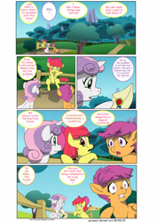 Size: 1600x2261 | Tagged: safe, artist:jeremy3, apple bloom, scootaloo, sweetie belle, pony, comic:everfree, comic, cutie mark crusaders, everfree forest, letter, scared