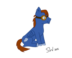 Size: 3335x2694 | Tagged: safe, artist:sorrowwing, oc, oc only, oc:seaward skies, pegasus, pony, goggles, male, sitting, smiling, solo, stallion